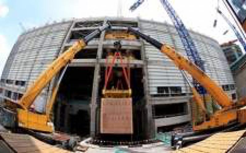 福清核電5號機組常規島凝汽器殼體模塊吊裝全部完成