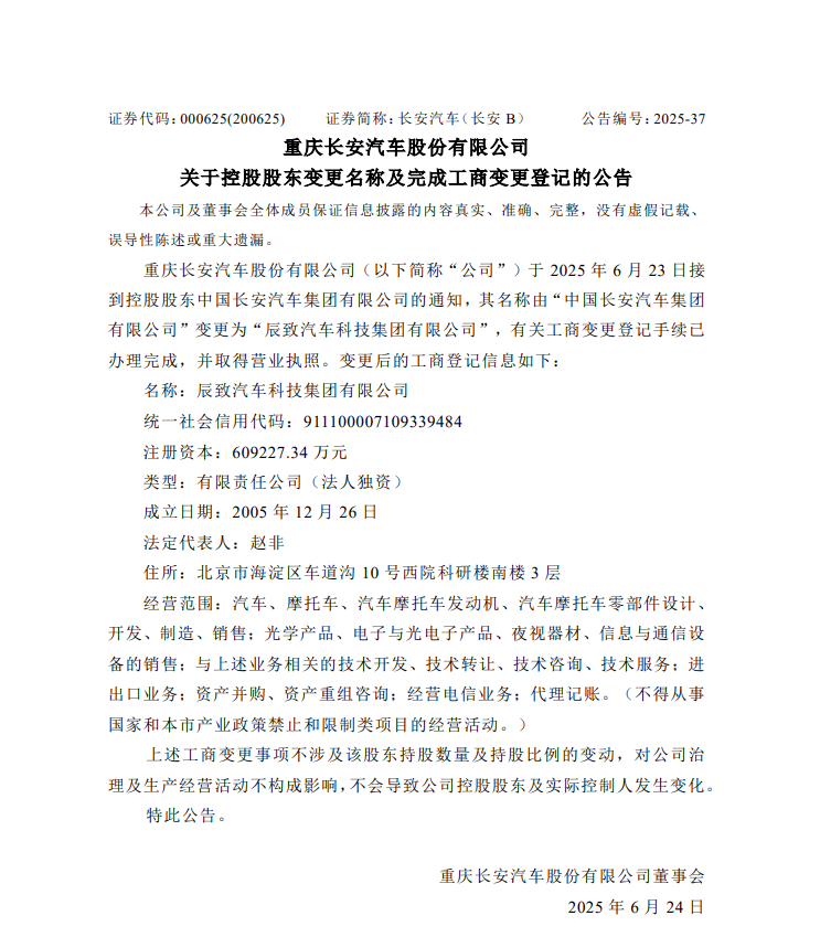 中國長安汽車集團已更名